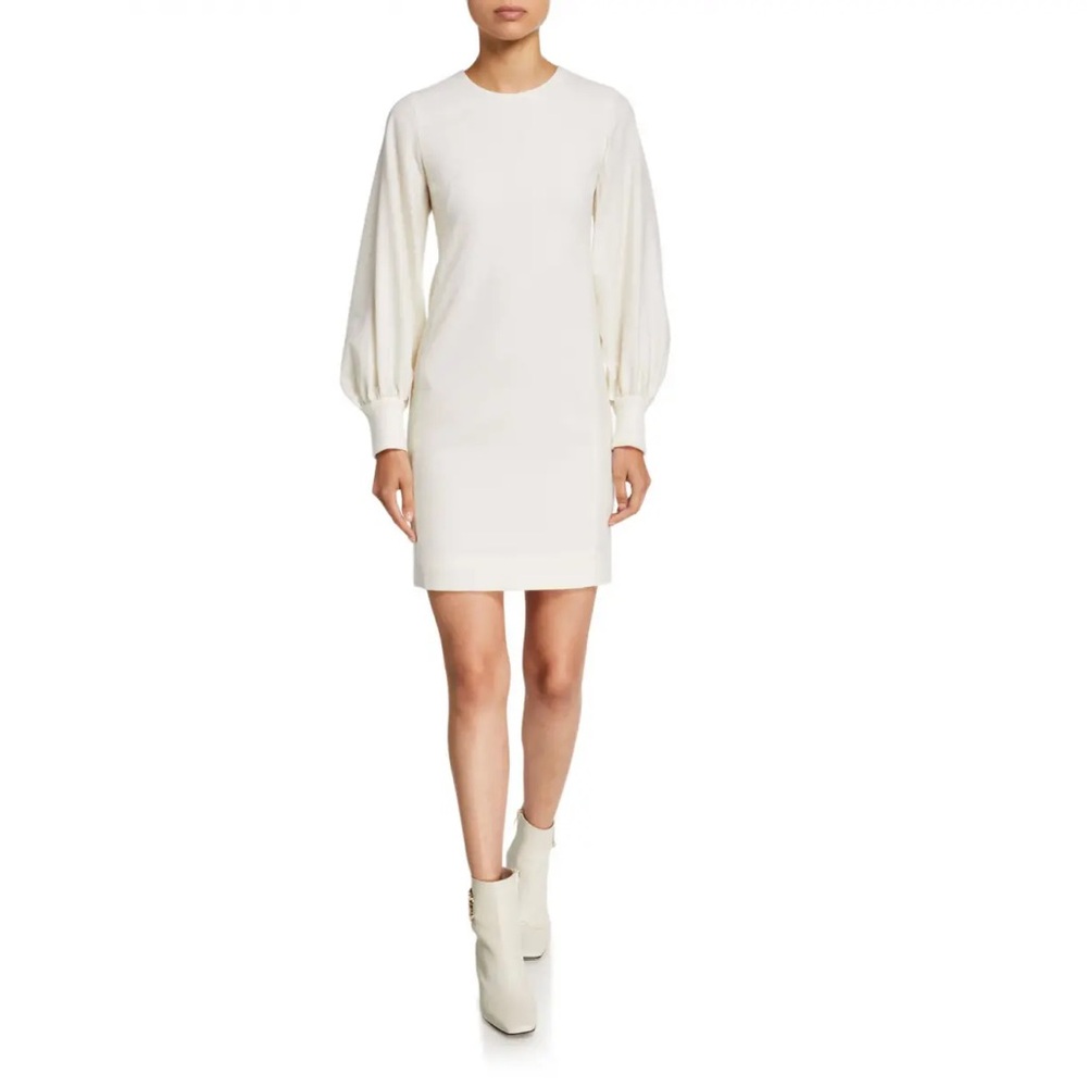 Akris Punto wool dress puff sleeve mini shift dress Sz 10 white/ivory